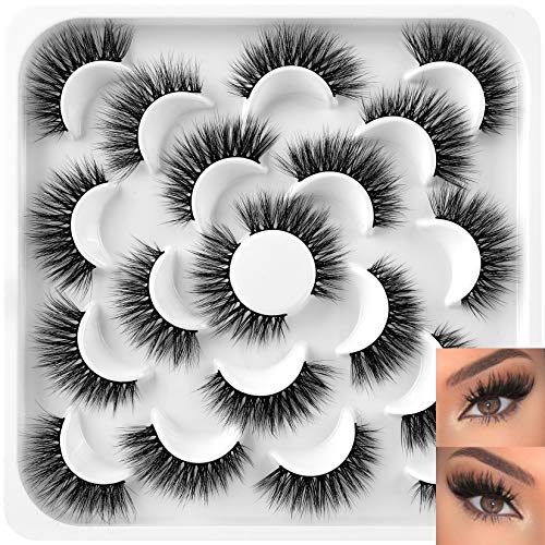 Natural Wispy Lashes 3D 15mm Faux Mink Fluffy False Eyelashes Pack 10 Pairs Short Cat Eye Eyelashes Full Volume Thick Fake Lashes by HeyAlice