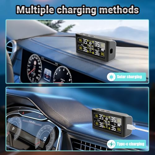 Tire Pressure Monitoring System, RV Tire Pressure Monitoring System with 4 Sensors 0~9.9bar/0~144Psi Auto ON/OFF &Voice Prompt 6 Alarm Modes Tpms Tire Pressure Monitor for Rv/Trailer/Truck/Sedan - Image 6