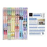 BCHMN 12 Pièces BTS Merchandise Papeterie, avec 1 Autocollant, BTS Stylo Effacable, Groupe de Coréennes Kpop Accessoires, Cadeau Kpop, Cadeaux de Collection de Fans (Noir)