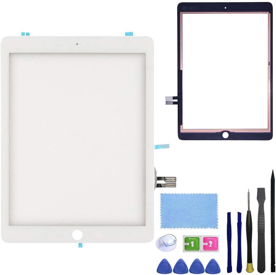 for White iPad 6 6th Gen 2018 (A1893 A1954) Touch Screen Digitizer Replacement Front Glass Assembly -Includes Camera Holder+PreInstalled Adhesive + Toolkit (Without Home Button)