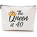 Queen is 40,40th Birthday Gifts for Women boss wife mother daughter Makeup Bag, Milestone Birthday Gift for Her, Presents for Turning Forty and Fabulous