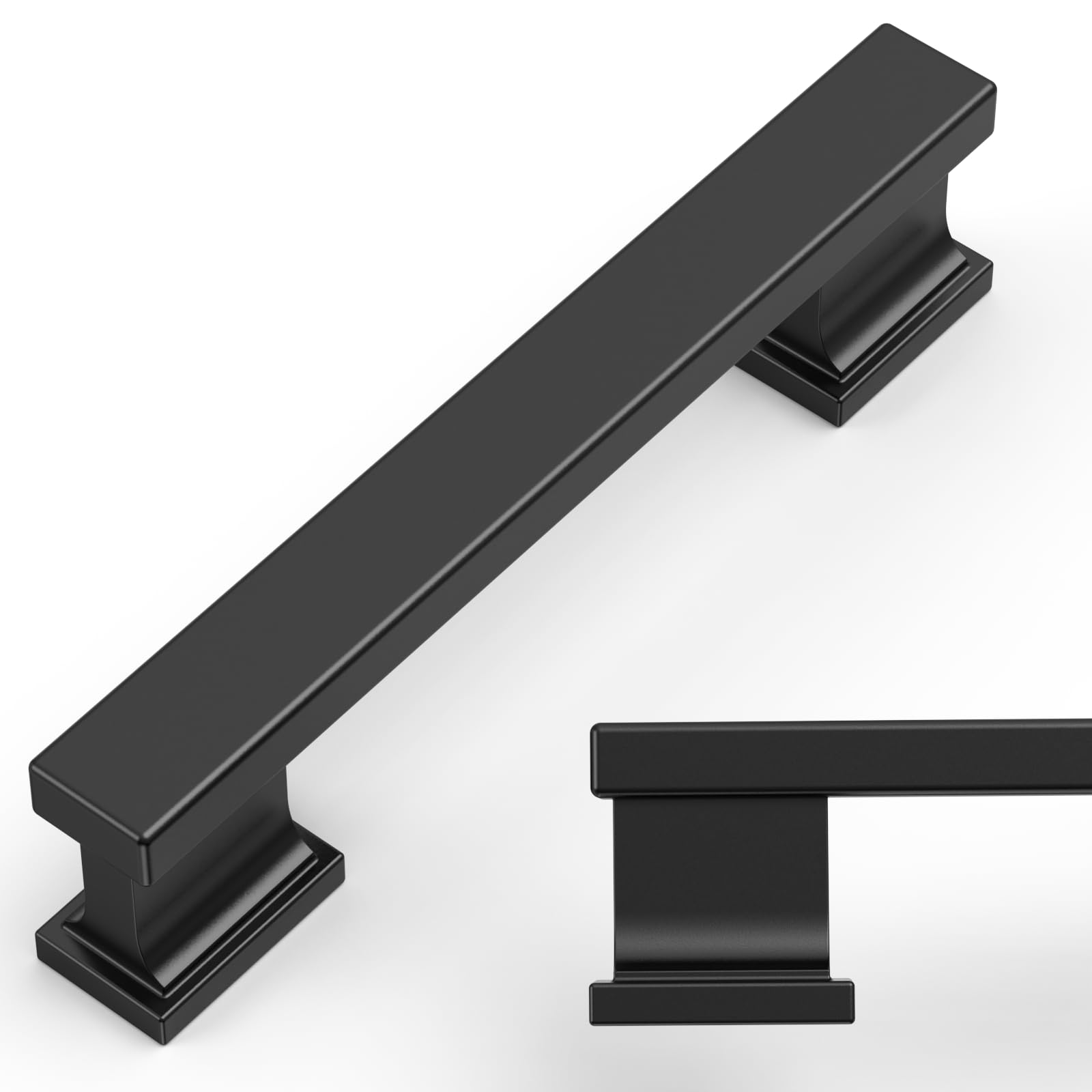 Amerdeco 6 Pack Matte Black Cabinet Pulls, 3.75 Inch(96mm) Hole Centers Kitchen Cabinet Handles, Solid Zinc Alloy Kitchen Cabinet Hardware Drawer Pulls for Dresser Cupboard Wardrobe,AM043