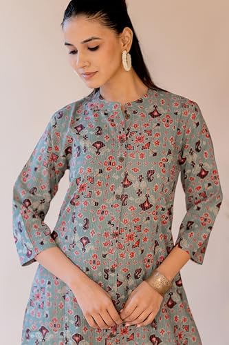 Image of MIRCHI FASHION Pure Cotton Kurti for Women | A-Line Kantha Work Printed Kurta for Woman | Ethnic Wear for Office & Daily Use (Single Piece)