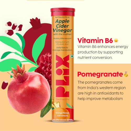 Image of THE PLANT FIX Apple Cider Vinegar Effervescent Tablet with mother | Supports Metabolism & Appetite Control I With 500mg ACV, Vit B6 & B12 I No Maltodextrin, No Added Sugar I Pack of 1 (15 tablets)