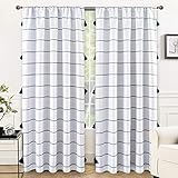 DriftAway Tassel Stripe Printed Boho Blackout Thermal Insulated Window Curtain Rod Pocket 2 Layers 2 Panels 52 Inch by 84 Inch Navy Blue