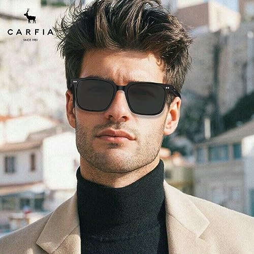 CARFIA Retro Cool Acetate Sunglasses for Men Polarized UV Protection, Trendy Square Male Sunnies Outdoor Driving Eyewears2