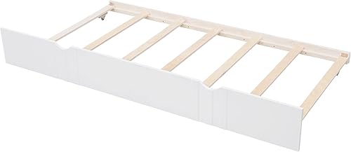 Miniatura 87 de Merax Sofá cama individual con listones de madera, soporte moderno sofá cama con rieles, tamaño individual, blanco marfil Marfil blanco,Espresso