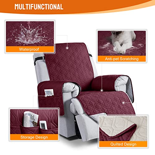 Image of VANSOFY 100% Waterproof Recliner Chair Covers, Recliner Cover Non-Slip Dog Chair Cover Furniture Protector Washable Slipcover with Pocket, Elastic Straps for Pets, Dogs(Burgundy, 28 inch)