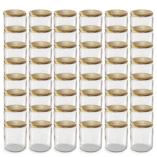 Oputec Lot de 12 bocaux de 405 ml avec couvercles à visser dorés TO 82 - Parfaits pour les confitures, les confitures et plus encore, grands bocaux avec couvercle, idéal comme pots à confiture et