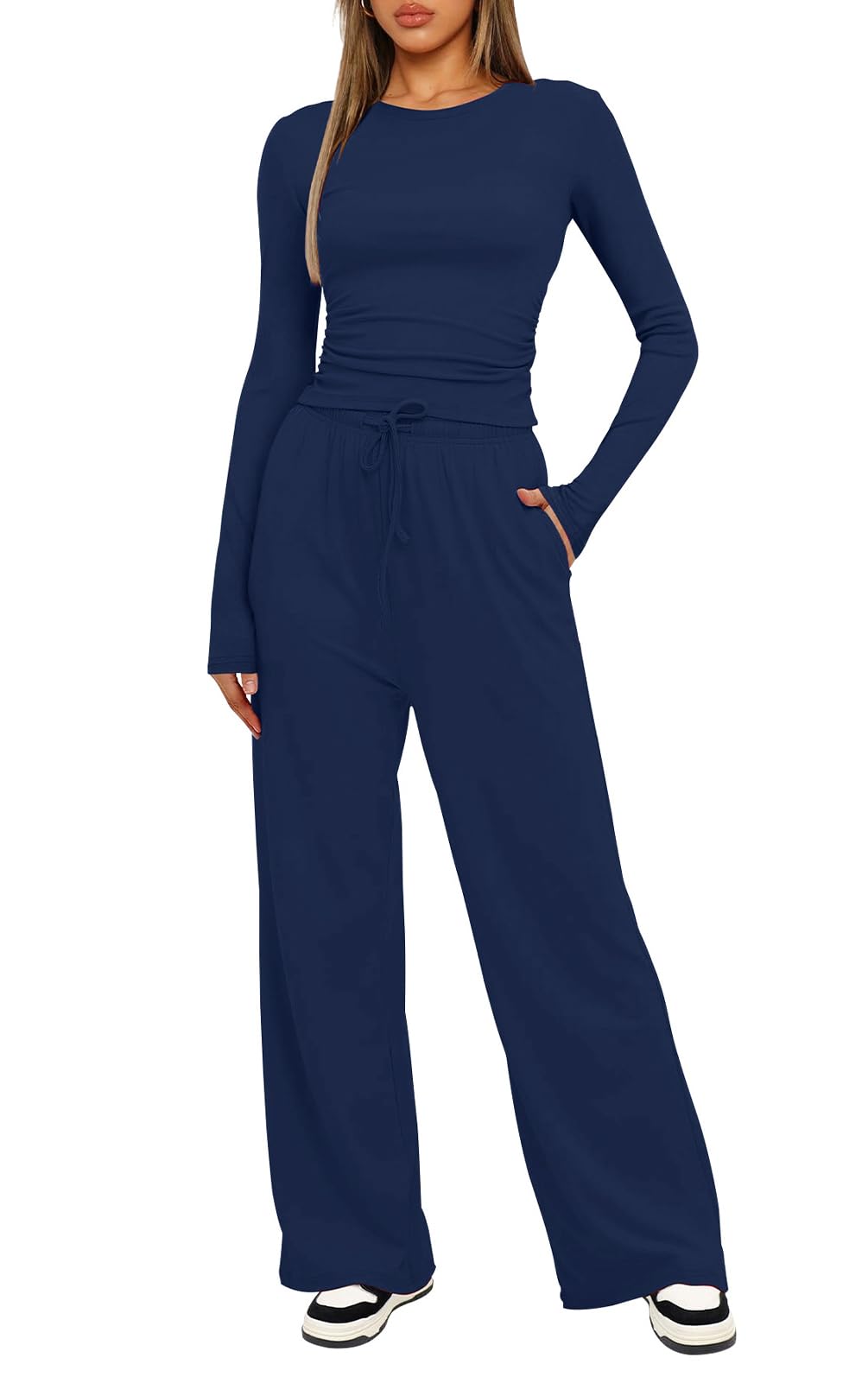 Rayson Conjunto Deportivo Mujer Ancho Dos Piezas Casual Chandal Mujer Completo Manga Larga Conjunto Pantalon y Blusa con Bolsillo Elegante para Casa Fitness Jogging