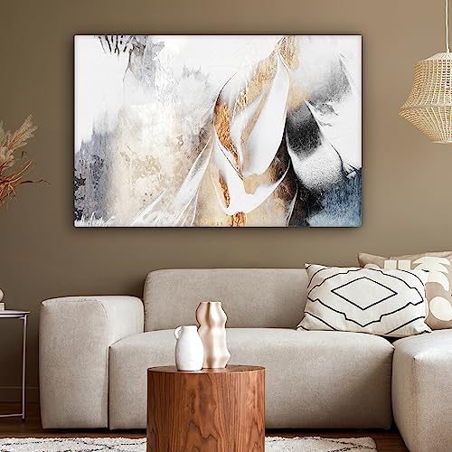 Foto von MuchoWow© Leinwandbild Groß 120x80 cm XXL Dekoration Wohnzimmer Bilder Aufhängen Wall Decoration Living Room Wohnungs Goldene Deko Moderne Wanddeko Gold - Luxus - Abstrakt - Weiß