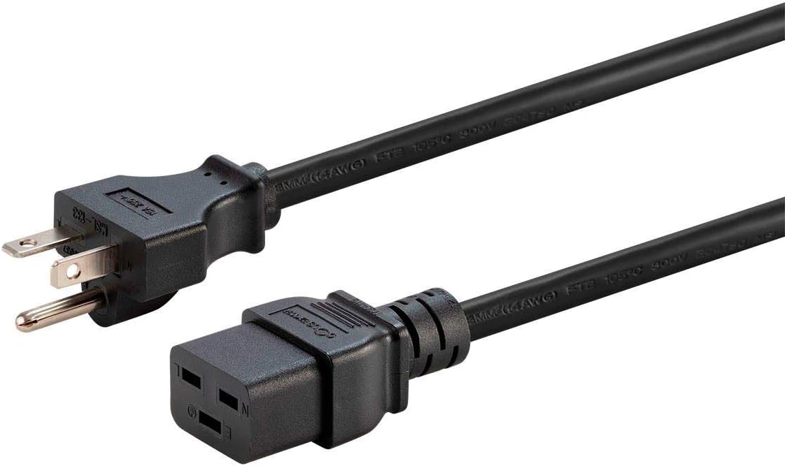 Monoprice Heavy Duty Power Cord - NEMA 6-20P to IEC 60320 C19, 20 Amp, 5000 Watt, 250 Volt, 12AWG, 6 Feet, Black