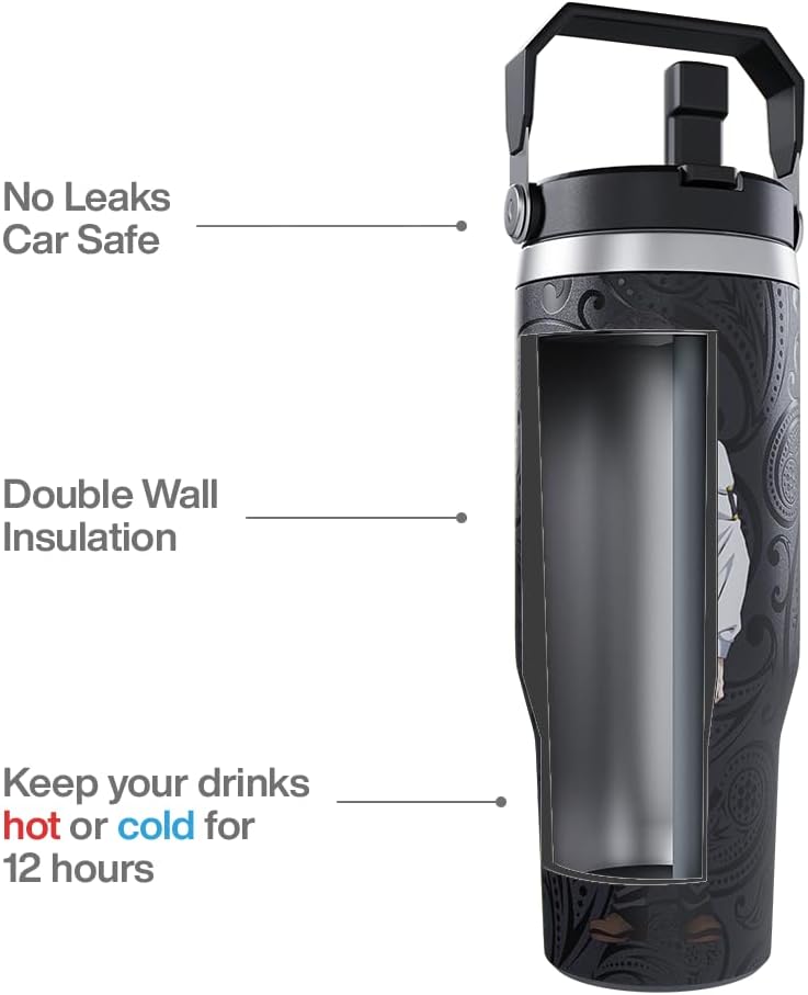 Demon Slayer Kimetsu No Yaiba Doma Tumbler with Lid, 30 Oz Water Cup, Vacuum Insulated, Anime Water Bottle, Reusable Insulated Stainless Steel tumbler for Water, Iced Tea or Coffee - Image 3