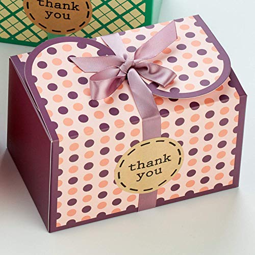 Hayley Cherie - Gift Treat Boxes with Ribbons and Thank You Stickers (20 Pack) - 6.5 x 4 x 4 inches - Thick 400gsm Card - For Cookies, Goodies, Candy, Parties, Christmas, Birthdays, Weddings