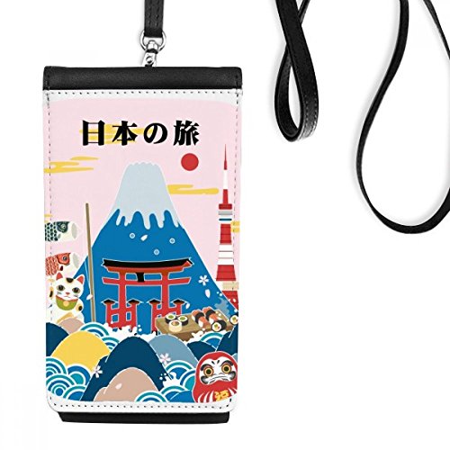 Bourse smartphone Japonais en faux cuir noir pour voyage et sortie