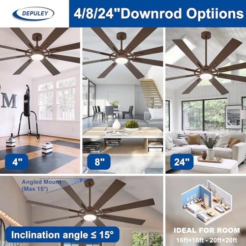 Image of Depuley 72-Inch Ceiling Fan with Light: Modern 8-Blade Brown Indoor Outdoor Fans with Remote App Control Dimmable Light - Ultra Quiet DC Motor Reversible 6 Speed Timer