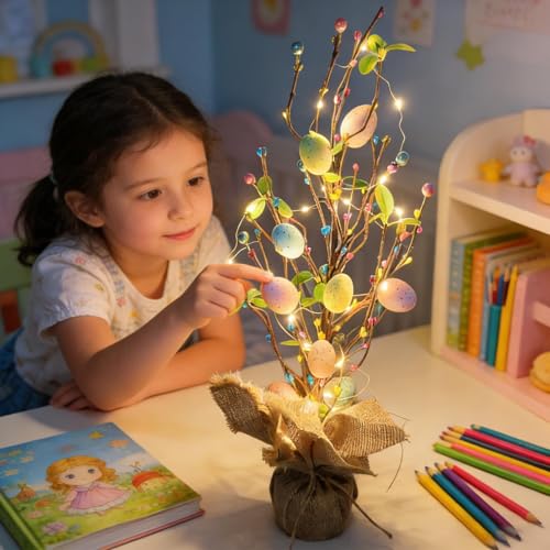Arbre à œufs de Pâques décoratif pour centre de table printanier et cheminée de maison - 7