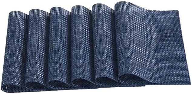 Placemats Set of 6 Washable Heat Insulation Non-Slip Woven Vinyl Table Mats for Kitchen Dining Room(White-Patch Five-Pointed star4)