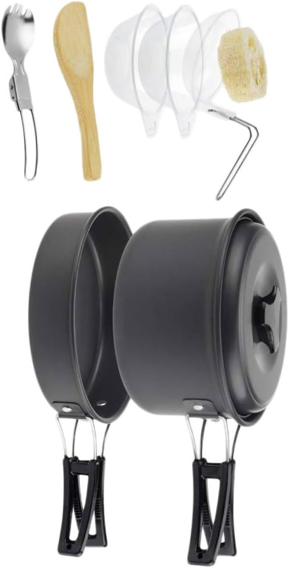 VICASKY Outdoor Cooking Equipment Camping Pot Pan Portable Camping Cookware for People