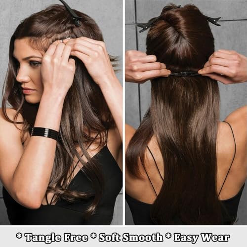 Image of Artifice 6pc 16Clip 60CM Multi Layered Long Hair Extension Set for Full Head Cover For Party Girls Women Golden Highlighted with Brown