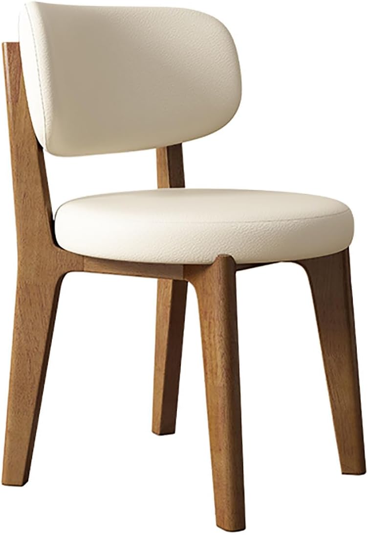Modern Solid Wood Dining Chairs Set of 2, Optional Leather/Cashmere Seat, Curved Back Upholstered Chairs for Kitchen Living Room Bedroom Balcony Study Reception(White, Brown)
