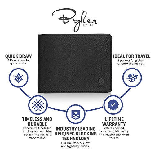 Bryker Hyde 2 Id Window Rfid Wallet For Men, Bifold Side Flip, Extra Capacity Travel Wallet (Black - Pebble Leather) #TOP2