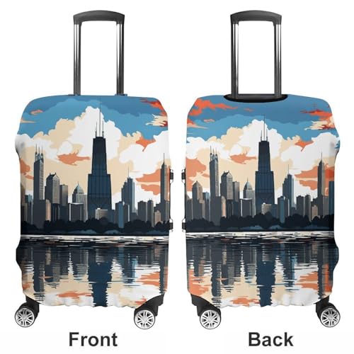 Carry on Luggage Cover Chicago Skyline Suitcase Covers for Luggages Tsa Approved Travel Luggage Sleeve Protector Elastic Suitcase Protector Anti-Scratch Washable Fits 19-30 Inch Case -XL3