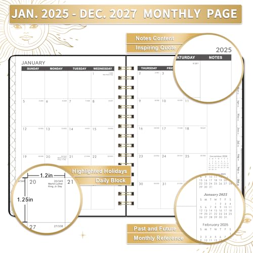 2024-2027 Monthly Planner - Monthly Calendar/Planner, JAN 2024 - DEC 2027, 3 Year Monthly Planner 2024-2027, 6.3\" * 8.4\", Thick Paper, Back Pocket, Black