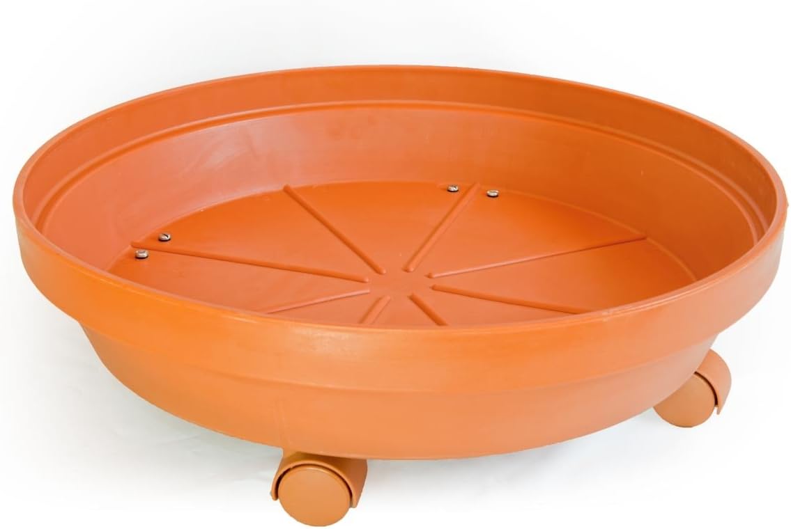 KECO 18" Round Rplling Plastic Plant Saucer/Caddy - Crack and Break Resistant Terra Cotta Orange Clay-Color Heavy Plastic