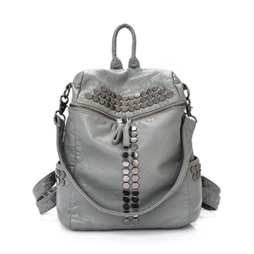 honeymall Damen Jahrgang der Rucksäcke Nieten Rucksack Casual Rucksack der Frauen-Leder Weichgewebe Grau grau