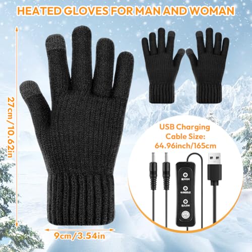 Fouvin Beheizbare Handschuhe, Winterhandschuhe, USB Handschuhe für Damen und Herren,Touchscreen Skihandschuhe Fahrradhandschuhe mit 3-stufige Temperaturregelung 45-40-37 °C (Schwarz)