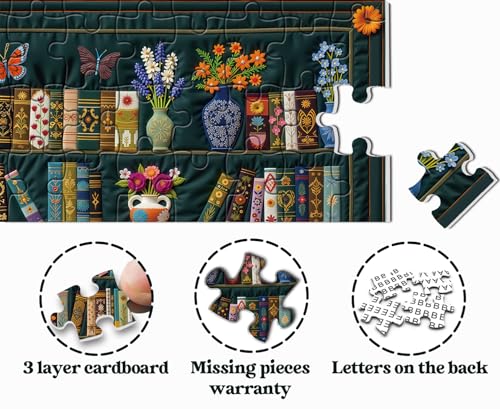 Rompecabezas Vintage Estantería de Libros 1000 piezas para adultos, Páginas de Flores Silvestres, Puzzle Botánico de Biblioteca miniatura 5