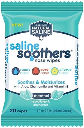Wet Wipes for Face, Nose, Hands and Eyes, Allergy Relief, Single Pack Menthol Scent by Saline Soothers, Moisturizing Tissue, Boogie Wipe, 20 Wet Wipes