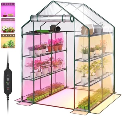 Amazon.com : Bstrip Indoor Greenhouse with Grow Lights, 4 Tier 27.2" L× ...