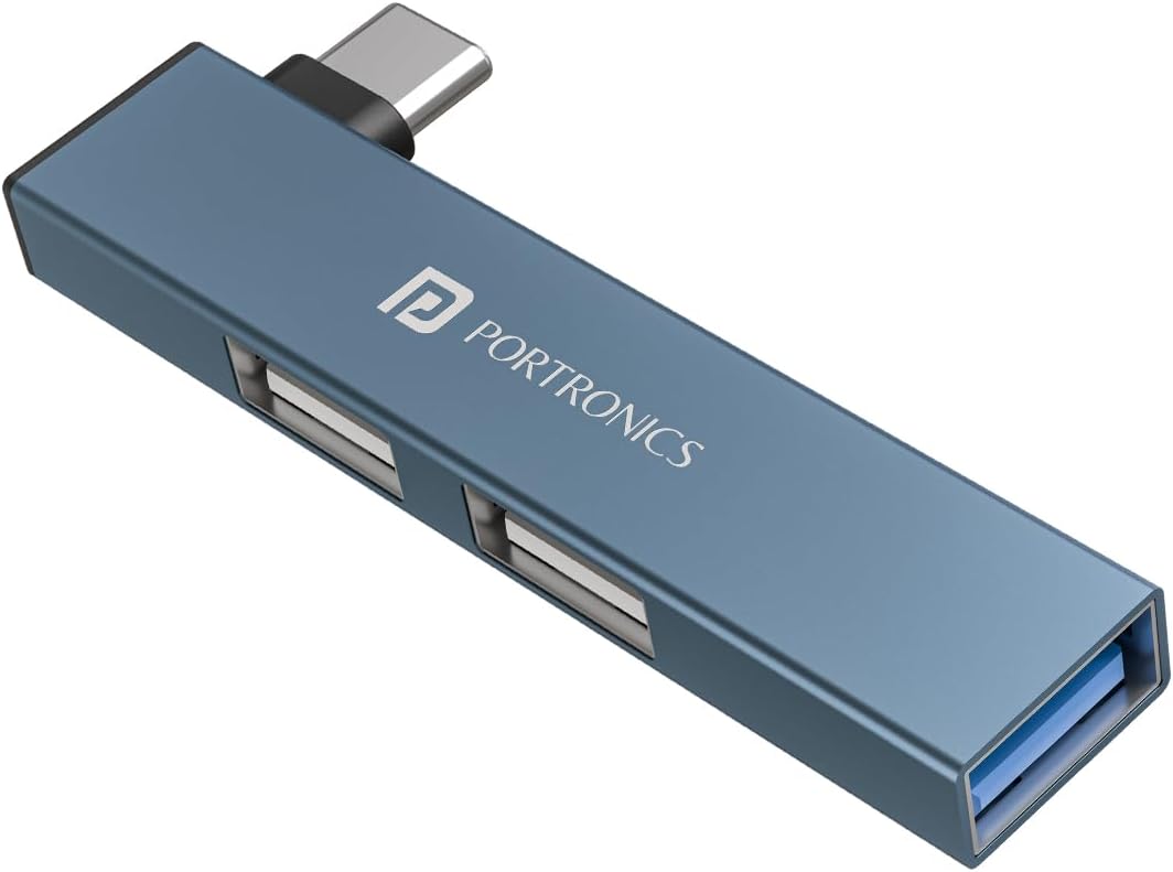 Portronics Mport Mino C USB Dock High Speed 3-Port USB 2.0, Aluminium Alloy Body, USB Type-C (Grey)