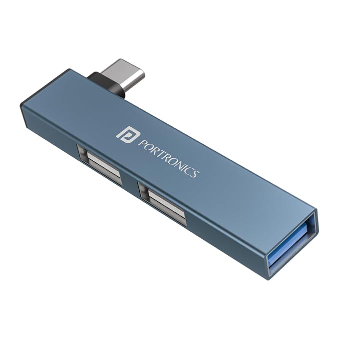 Portronics Mport Mino C USB Dock High Speed 3-Port USB 2.0, Aluminium Alloy Body, USB Type-C (Grey)