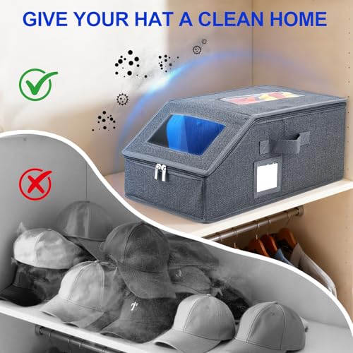 WUUOOD Hat Organizer for Baseball Caps,2PCS Stackable Hat Storage Box with Clear Window Lid, Space-Saving Box for Closet - Thumbnail 3