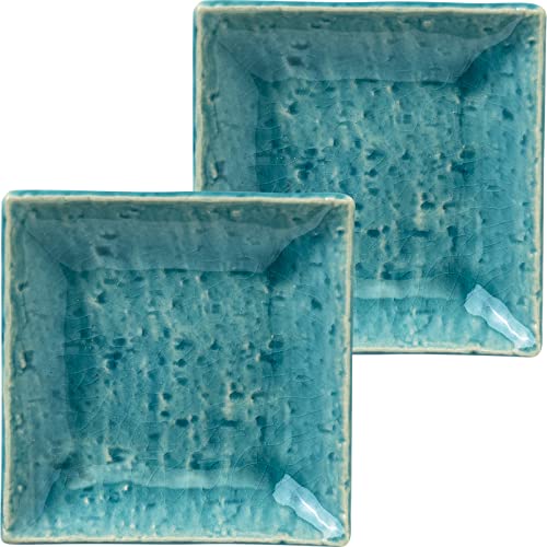 ?????(Minorutouki) Minoru Pottery Mino Ware UTA 100 Square Plates, Turkey, Set of 2