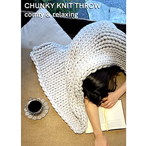 Ynm Chunky Throw Blanket, Medium-Weight, Hand Knitted, Skin Friendly, Ventilated And Breathable, Machine Washable, Home Décor Piece For Couch, Sofa And Bed (Lunar Grey, 40X50 Inch) #TOP1