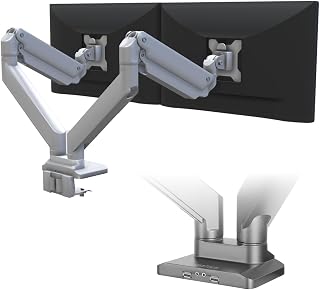 UPLIFT DESK Crestview Dual Monitor Arm - Gas Spring Monitor Mount with USB Ports, Fits 13-35” Inch Displays, VESA Compatible, Clamp or Grommet Mounting, Fits Standing Desks & Vertical Options (Gray)