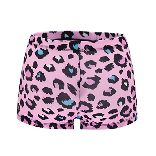Rosdeer Big Girls' Shiny Dance Tumbling Sports Gymnastics Pink Leopard Print Shorts for Girls 13-14 years