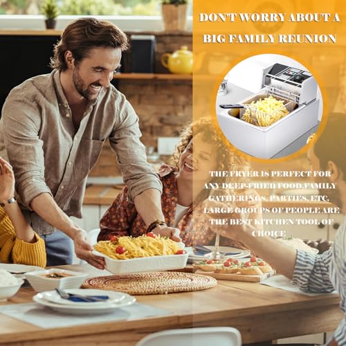12L/6L Deep Fat Fryer, Electric Deep Fryer w/Non-Slip Easy Clean Adjustable Temperature Control Stainless Steel Fryer with Basket & Lid (6L) - Image 6