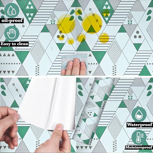 Image of SARVATRAY Self-Adhesive Wallpaper, Kitchen Oil Proof Heat Resistant Stickers, Wall Vinyl Sheet 2 X 6.5 SQ FT (2 M Triangle White - Green WS)