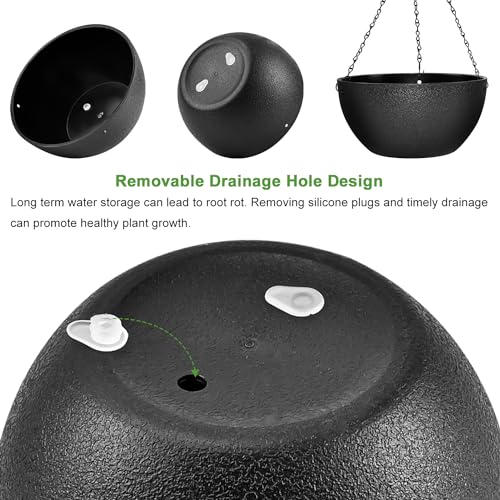Enenes Large Hanging Planters 2 Pack 13 Inch Plastic Plant Pots with Drainage Holes and Chains for Indoor or Outdoor Garden, Patio, Large Hanging Baskets