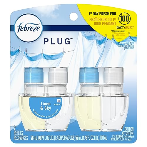 Image of Febreze Plug In, Air Freshener, Scented Oil Refill, Linen & Sky, 0.87 Fl Oz (Pack of 2)