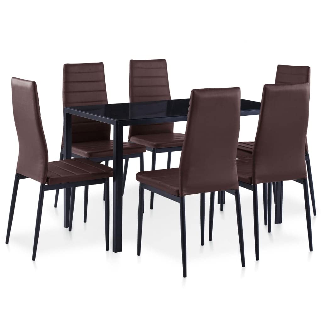 Ensemble de 7 pièces marron avec table à manger extensible et chaises rembourrées confortables pour salle à manger moderne, peu encombrant, construction robuste en bois et métal