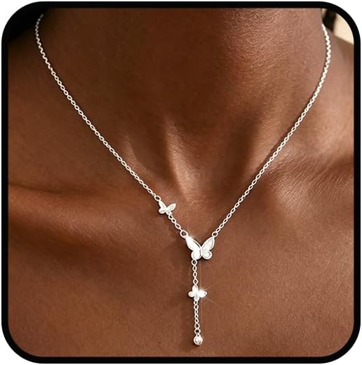 925 Sterling Silver Necklace for Women Dainty Y Lariat Necklace Cute Butterfly Necklaces Minimalist Necklace Jewelry Gifts