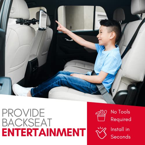 Macally Tablet Holder for Car Headrest - Adjustable iPad Headrest Mount for Car - Super Secure Car iPad Holder Backseat Kids - Fits All 4.7-12.9" Back Seat Devices (iPad Pro/Air/Mini, Nintendo Switch)