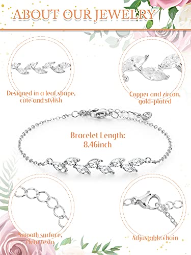 6 Pcs Bridesmaid Gifts Bridesmaid Bracelets Dainty Bracelets Tiny Zirconia Leaf Adjustable Bridal Bracelet Crystal Bracelet (Silver) #TOP1