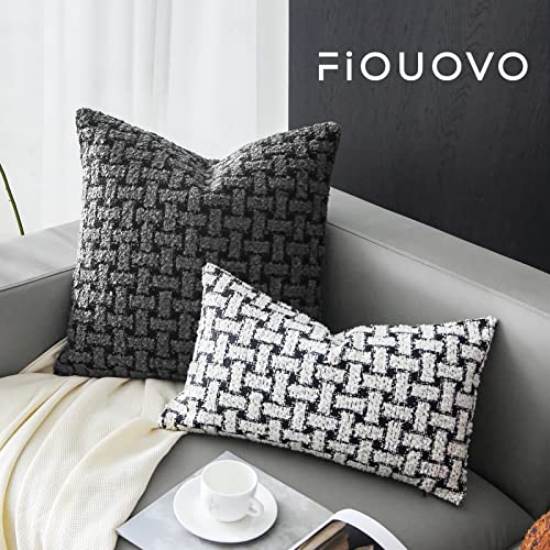 Fiouovo Striped Boucle Throw Pillow Covers 20X20 Decorative Pillows For Bed Square Couch Pillows For Living Room Textured Accent Pillows Luxury Cushion Cases For Sofa Set Of 1, Grey And Black #TOP5